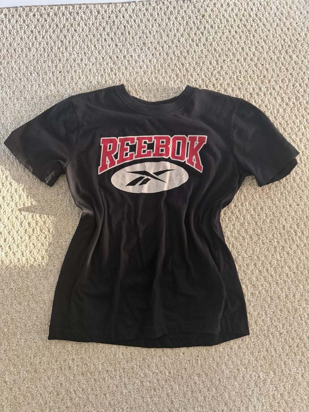 Reebok Black Graphic T-Shirt with Red and White Logo Size 12